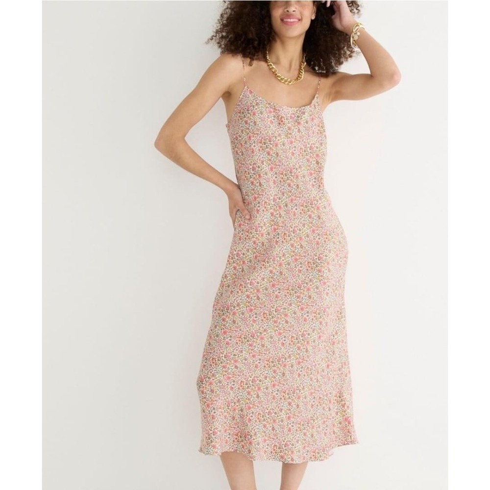 J.Crew Floral Slip Midi Dress‎ Spaghetti Straps Bias Cut Women's Size 20